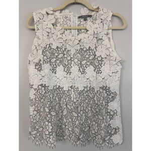 Blue Tassel For Anthropologie Women’s Small Floral White Lace Transparent Top